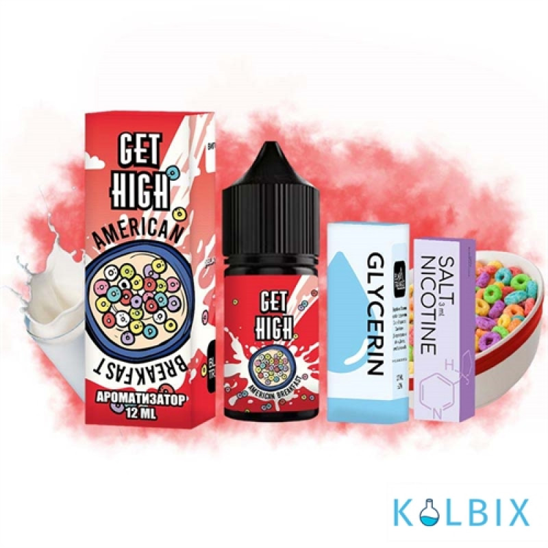 Набор для самозамеса Get High 30 мл 50 мг - со вкусом американских фруктовых хлопьев с молоком.