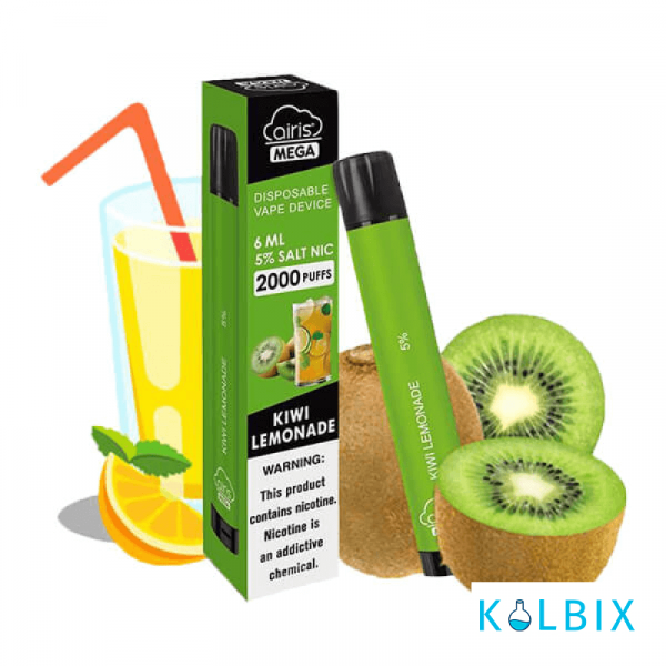 ОДНОРАЗКА AIRIS MEGA 2000 DISPOSABLE VAPE KIWI LEMONADE 5% ЗІ СМАКОМ ЛИМОНАДУ З КІВІ