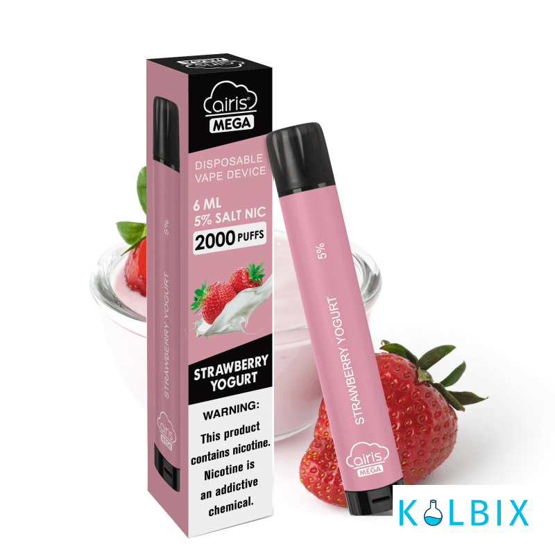 ОДНОРАЗКА AIRIS MEGA 2000 DISPOSABLE VAPE STRAWBERRY YOGURT 5% СО ВКУСОМ ЙОГУРТА С КЛУБНИКОЙ