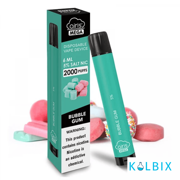 ОДНОРАЗКА AIRIS MEGA 2000 DISPOSABLE VAPE BUBBLE GUM 5% ЗІ СМАКОМ ЖУЙКИ БАБЛ ГАМ