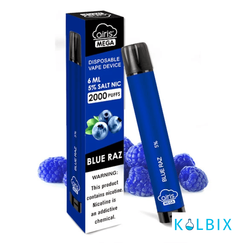 ОДНОРАЗКА AIRIS MEGA 2000 DISPOSABLE VAPE BLUE RAZZ 5% СО ВКУСОМ ГОЛУБОЙ МАЛИНЫ