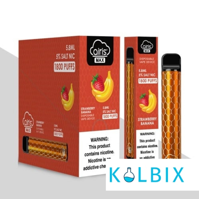 ОДНОРАЗОВАЯ POD СИСТЕМА AIRIS MAX DISPOSABLE DEVICE 950MAH НА 1800 ЗАТЯЖЕК СО ВКУСОМ КЛУБНИКИ И БАНАНА