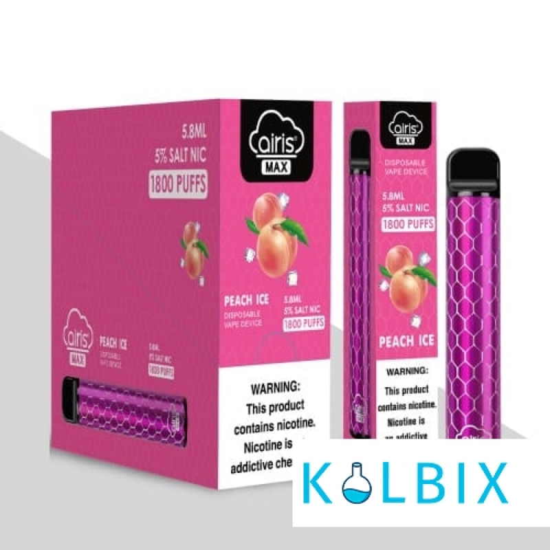 ОДНОРАЗОВА POD СИСТЕМА AIRIS MAX DISPOSABLE DEVICE 950MAH НА 1800 ЗАТЯЖОК ЗІ СМАКОМ ПЕРСИКА З ХОЛОДКОМ