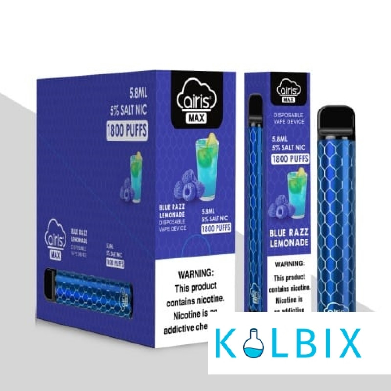 ОДНОРАЗОВАЯ POD СИСТЕМА AIRIS MAX DISPOSABLE DEVICE 950MAH НА 1800 ЗАТЯЖЕК СО ВКУСОМ ЛИМОНАДА ИЗ ГОЛУБОЙ МАЛИНЫ
