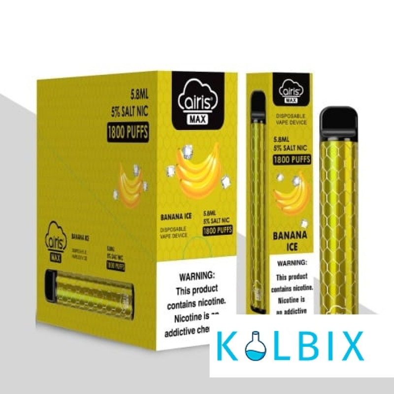 ОДНОРАЗОВАЯ POD СИСТЕМА AIRIS MAX DISPOSABLE DEVICE 950MAH НА 1800 ЗАТЯЖЕК СО ВКУСОМ БАНАНА С ХОЛОДКОМ