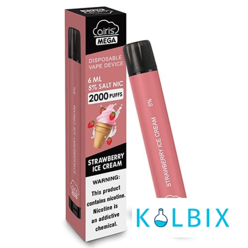 ОДНОРАЗКА AIRIS MEGA 2000 DISPOSABLE VAPE 5% СО ВКУСОМ КЛУБНИЧНОГО МОРОЖЕНОГО