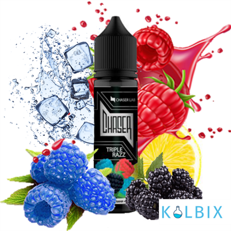 Жидкость Chaser Black Triple Razz Ice 60 мл, 0 мг,  на органическом никотине, со вкусом голубой, красной и черной малины с лимоном и льдом