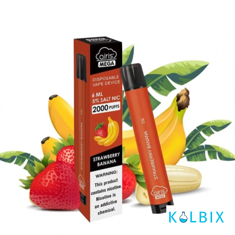 ОДНОРАЗКА AIRIS MEGA 2000 DISPOSABLE VAPE STRAWBERRY BANANA 5% СО ВКУСОМ КЛУБНИКИ С БАНАНОМ
