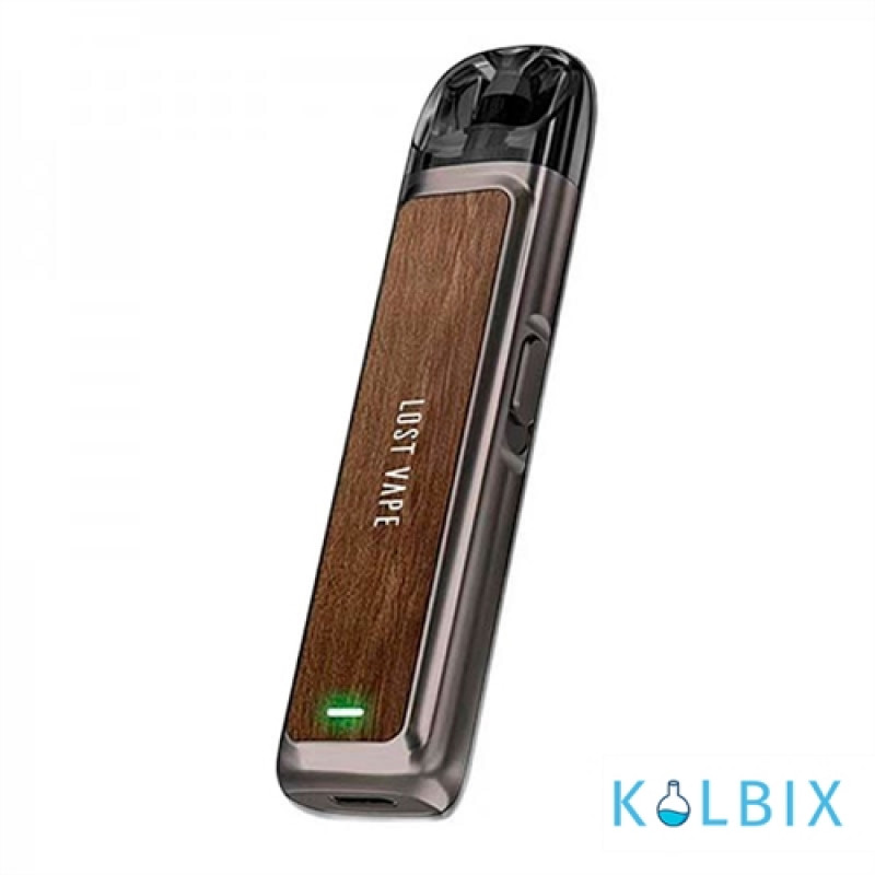 Pod-система Lost Vape Ursa Nano Pod Kit 800 мАг у сірому корпусі та вставкою у текстурі горіха