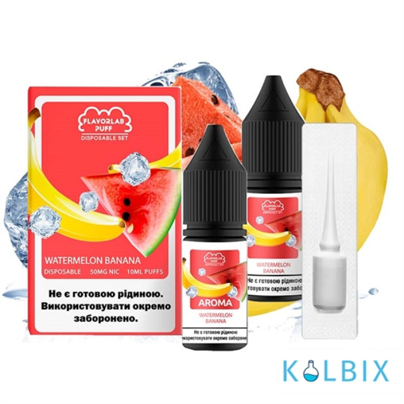 Набор для самозамеса Flavorlab Disposable Puff со вкусом арбуза и банана 10 мл 50 мг