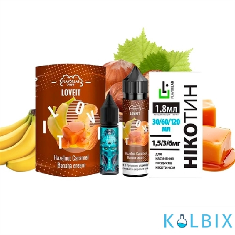 Набор для самозамеса Flavorlab Love it 60 мл 3 мг со вкусом карамели из ореха и банановым кремом.