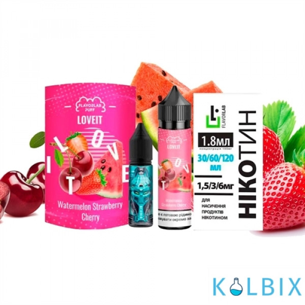 Набір для самозамісу Flavorlab Love it 60 мл 3 мг зі смаком кавуна з полуницею та вишнею