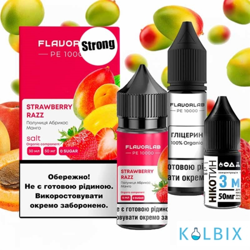 Набір для самозамісу Flavorlab PE 10000 Strong 30 мл 50 мг зі смаком полуниці, манго