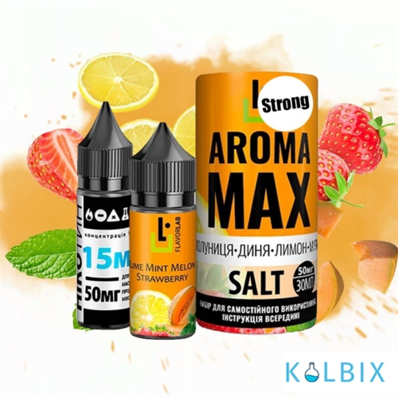 Набор для самозамеса Aroma MAX Salt Strong 30 мл 50 мг со вкусом клубники, дыни, лимона и мяты
